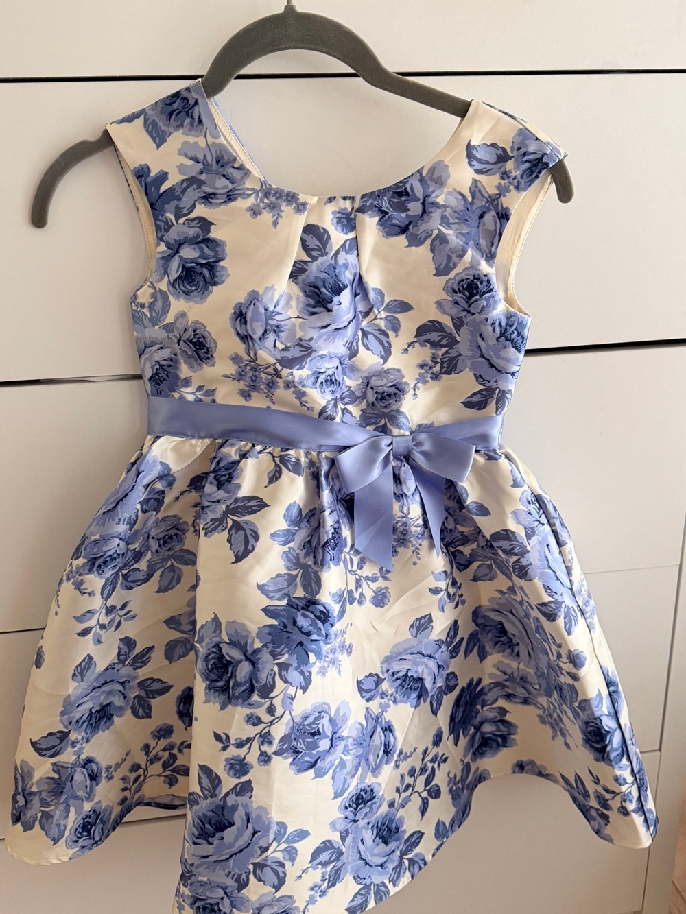 Zunie Girls Size 6 Blue Floral Satin Party Dress Easter Wedding